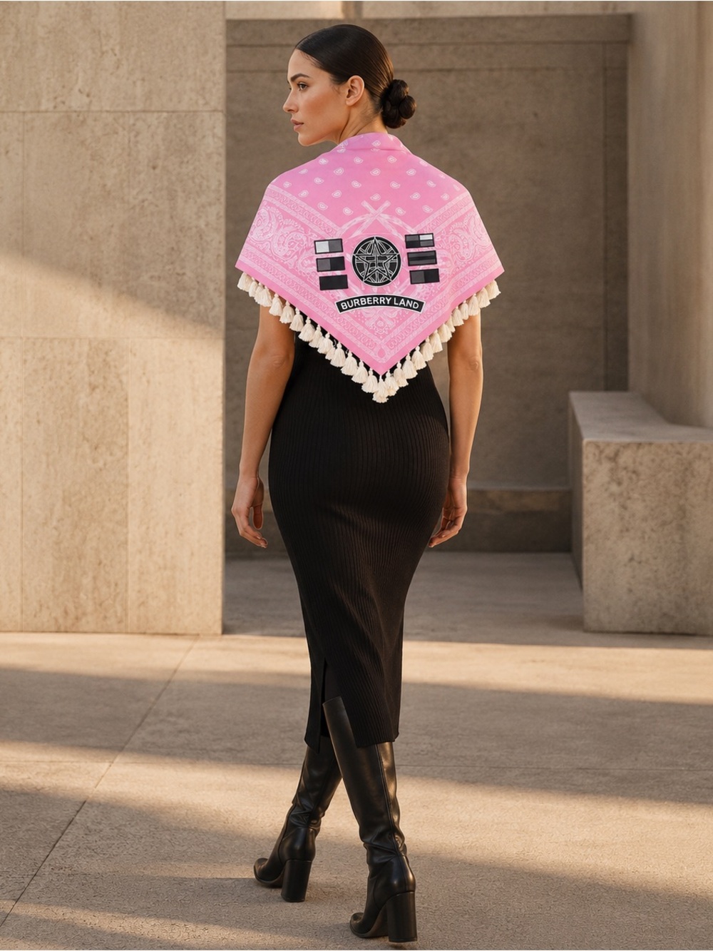 Burberry SS22 Riccardo Tisci Pink Badge Tassel Bandana Scarf NWOT